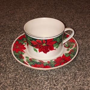 Red poinsettia tea cup and saucer.